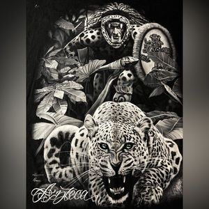 DGA black Jaguar Warrior tribal TShirt Chicano Art David Gonzales Art To Wear 3X